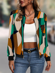 Geo Print Zip Up Jacket for Women