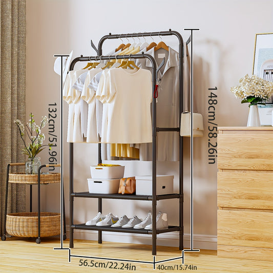 Garment Rack Standing Clothes Rack, Top Rod & Lower Storage Coat Rack