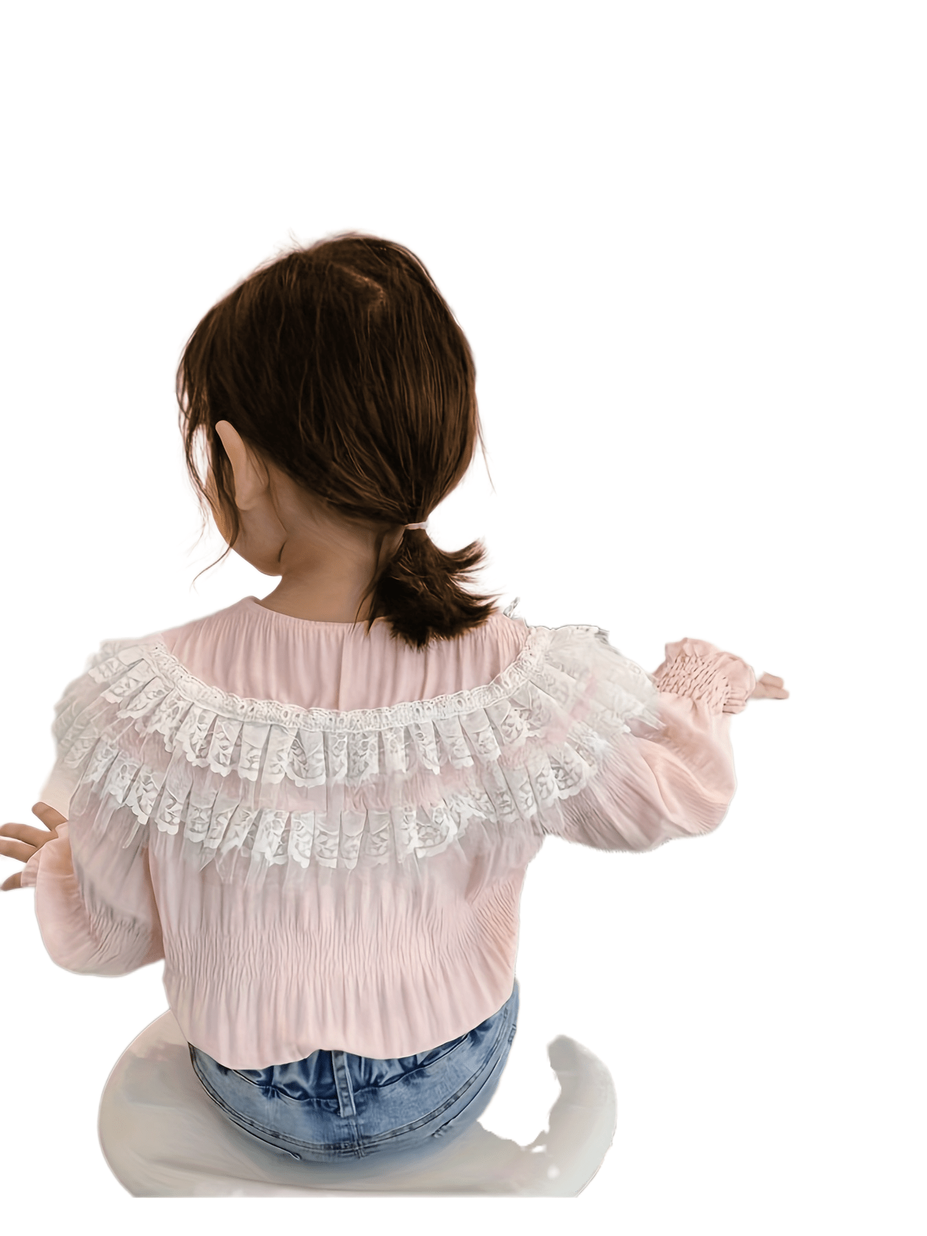Girls Collared Long Sleeve Shirt with Flutter Trims for Spring and Autumn