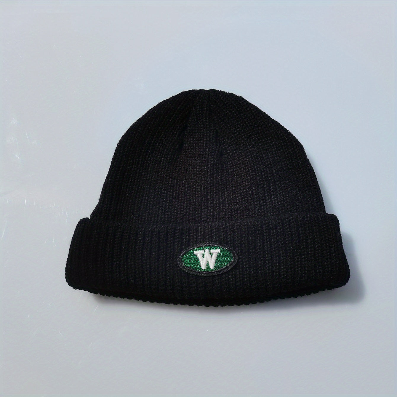 Embroidery Beanie Solid Knit Hat Unisex Windproof Warm Skull Cap