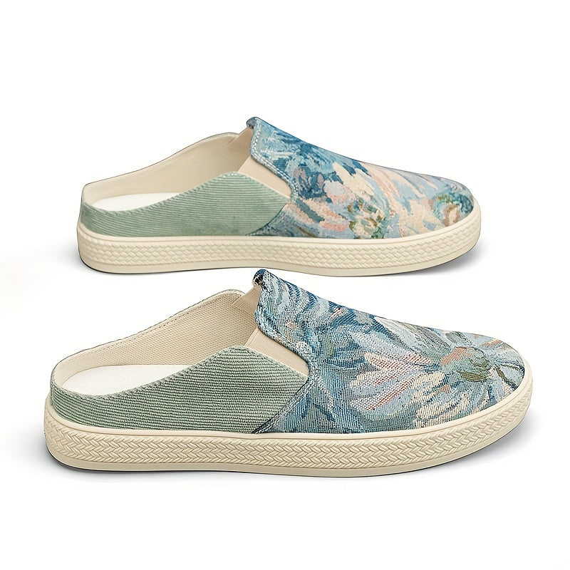 Men's Flower Print Slip On Loafer Shoes Casual Anti Skid Walking Shoes