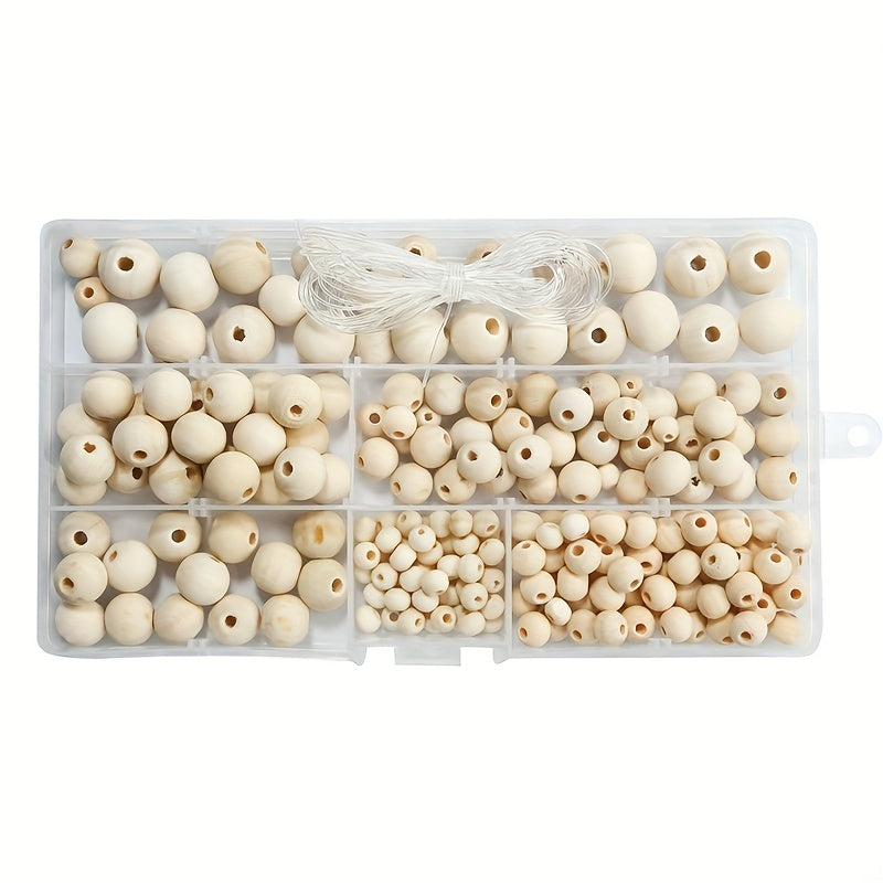220Pcs Natural Round Wood Beads for Jewelry Making with Storage Box