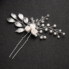 Faux Pearl Crystal Beads Bridal Hairpin Floral U Shaped Hair Sticks