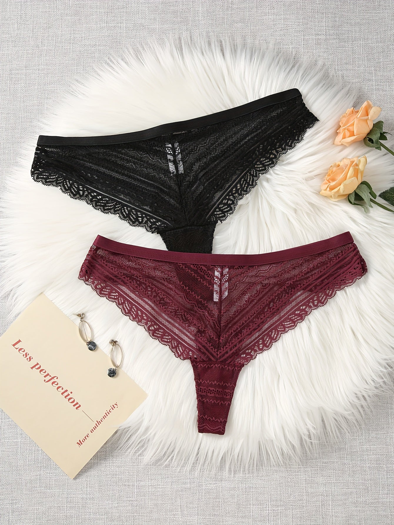 2 Pack Plus Size Lace Trim Breathable Briefs Set