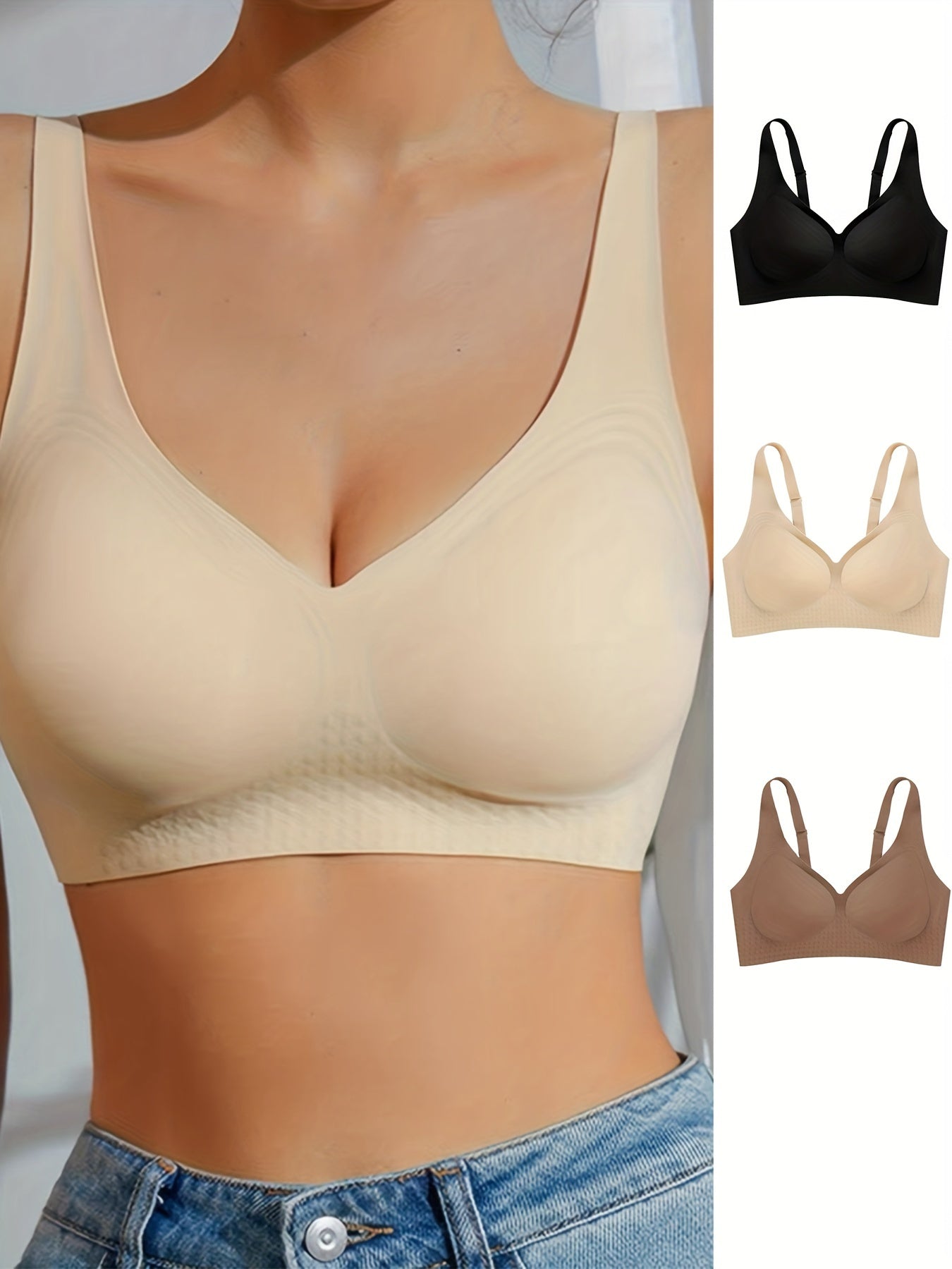 3pcs Seamless Push Up Bras Comfy & Breathable Women's Lingerie
