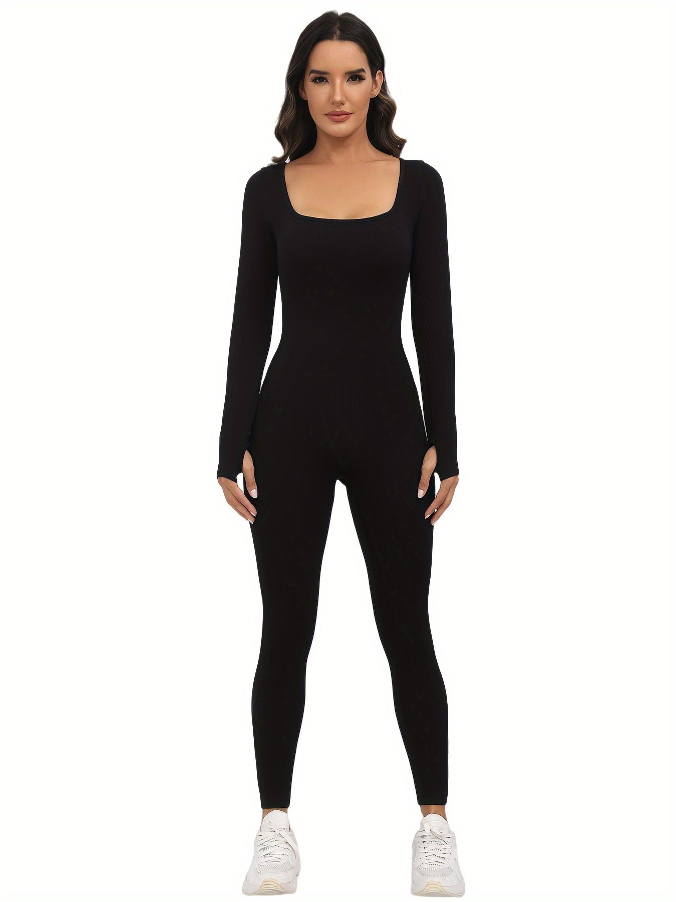 Women Yoga Jumpsuit Ribbed Long Sleeve Bodysuit Activewear