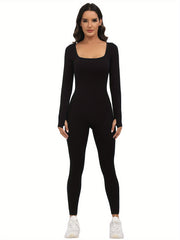 Women Yoga Jumpsuit Ribbed Long Sleeve Bodysuit Activewear