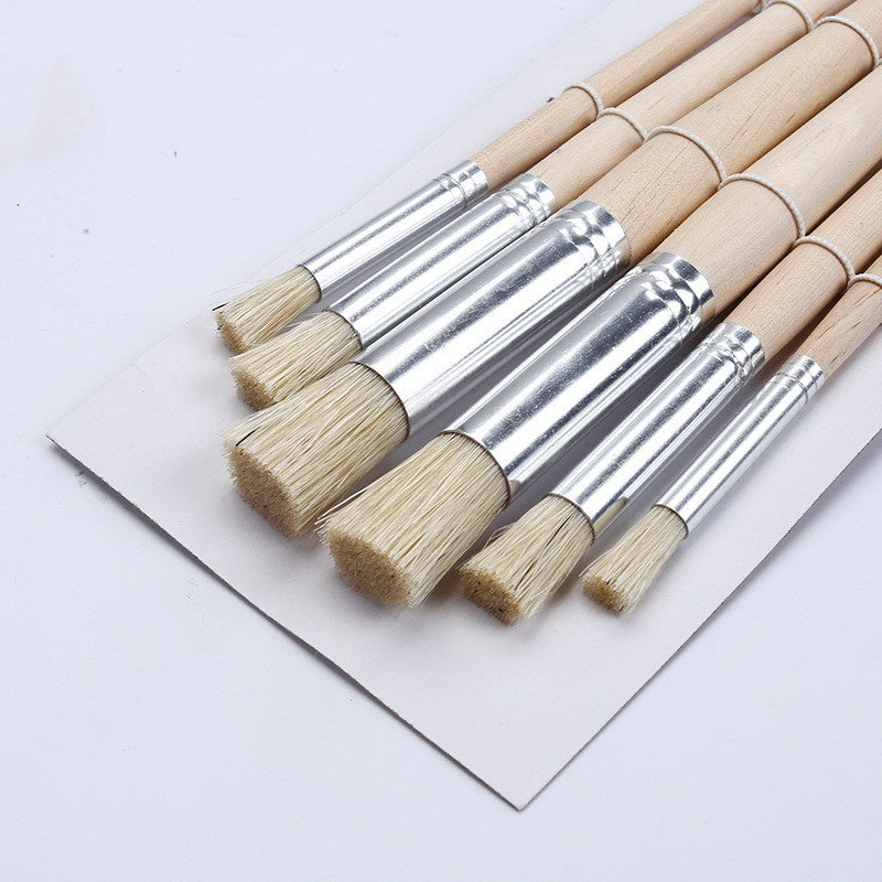 6 Pcs Thick Watercolor Paint Brushes Art Supplies Flat Wooden Artist