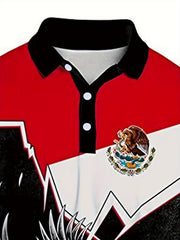 MEXICO Eagle And Snake Block Pattern Men's Casual Short Sleeve Shirt