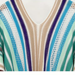Vintage Hollow Out Stripe Shawl Boho Tassel Wrap Classic Thin Breathable Cardi