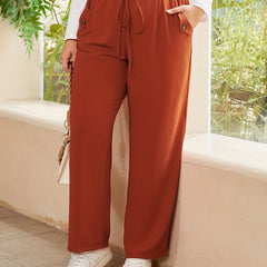 Pants Women's Plus Solid Elastic Drawstring High Rise Straight Leg