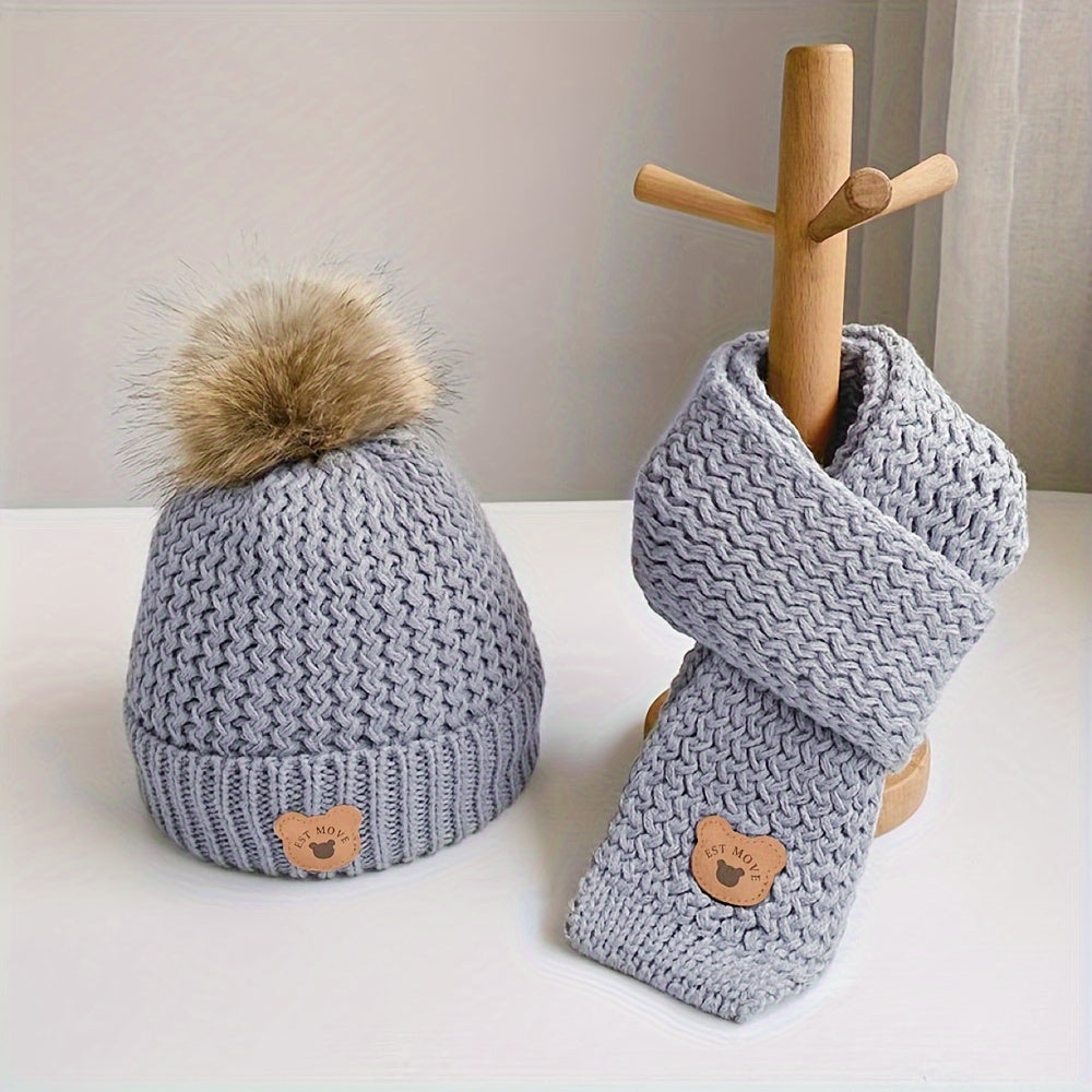 Kids Hat and Scarf Set, Warm Knitted Winter Hat and Neck Warmer
