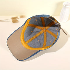 Flag Patch Baseball Cap Rhinestone Denim Washed Distressed Dad Hat
