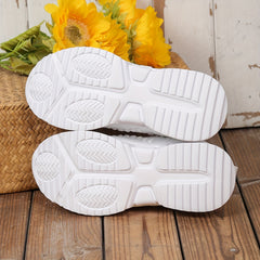 Solid Chunky Sneakers Heighten Lightweight Woven Shoes