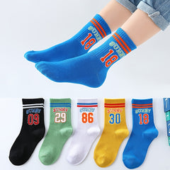 5pairs Boys Kids Number Print Crew Socks Casual Sports Socks