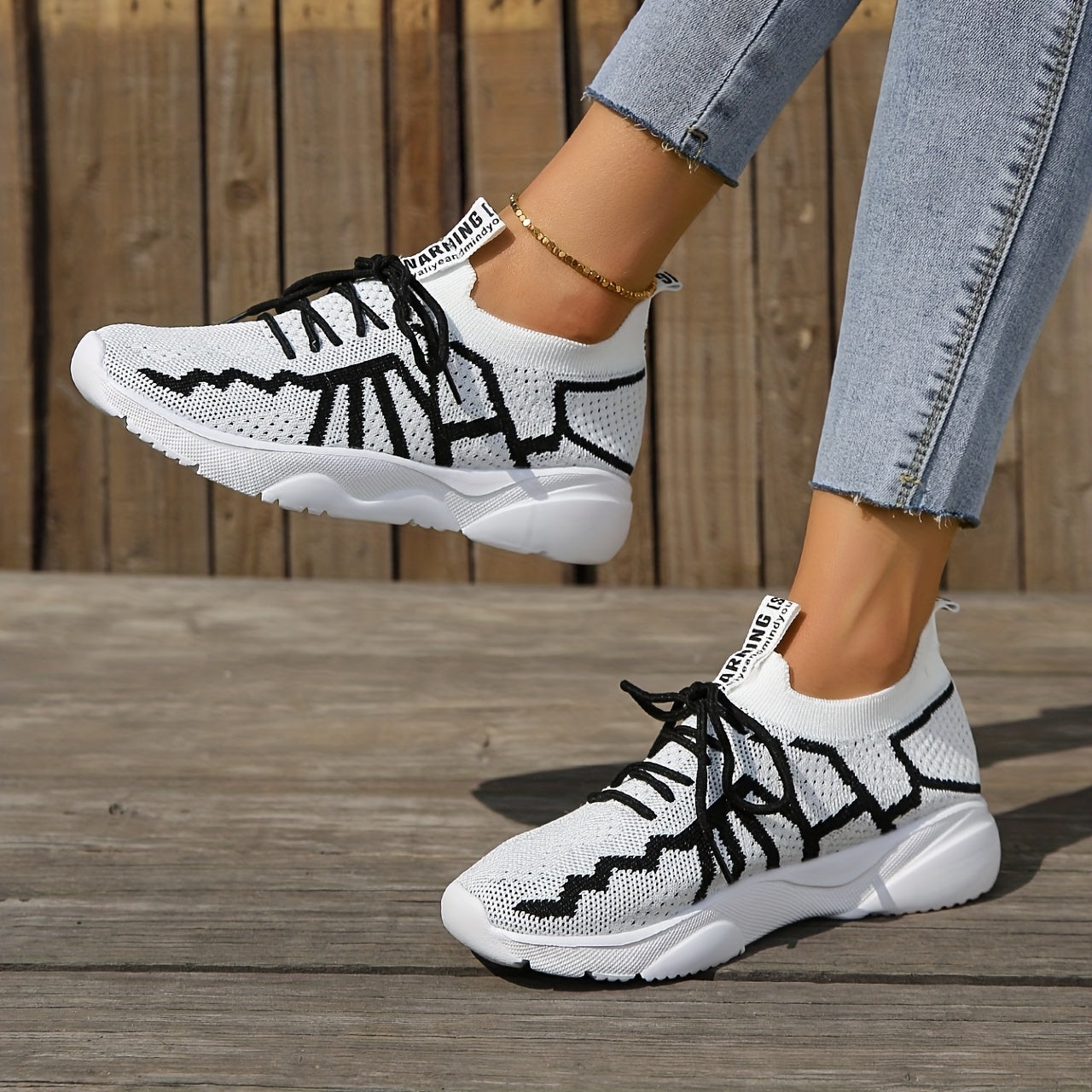Women's Breathable Knit Flat Lace Up Running Shoes Lightweight Casual Sneakers