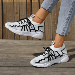 Women's Breathable Knit Flat Lace Up Running Shoes Lightweight Casual Sneakers