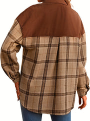 Plaid Print Splicing Jacket Long Sleeve Button Front Outerwear
