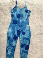 Sexy Denim Print Slim Fit Cami Jumpsuit