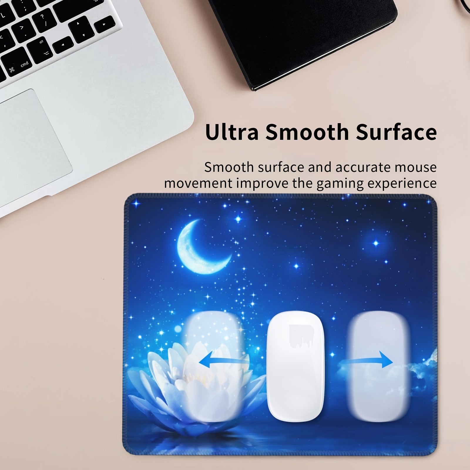 Lotus Pattern Mouse Pad 24x20cm Non-slip Rubber Stitched Edge