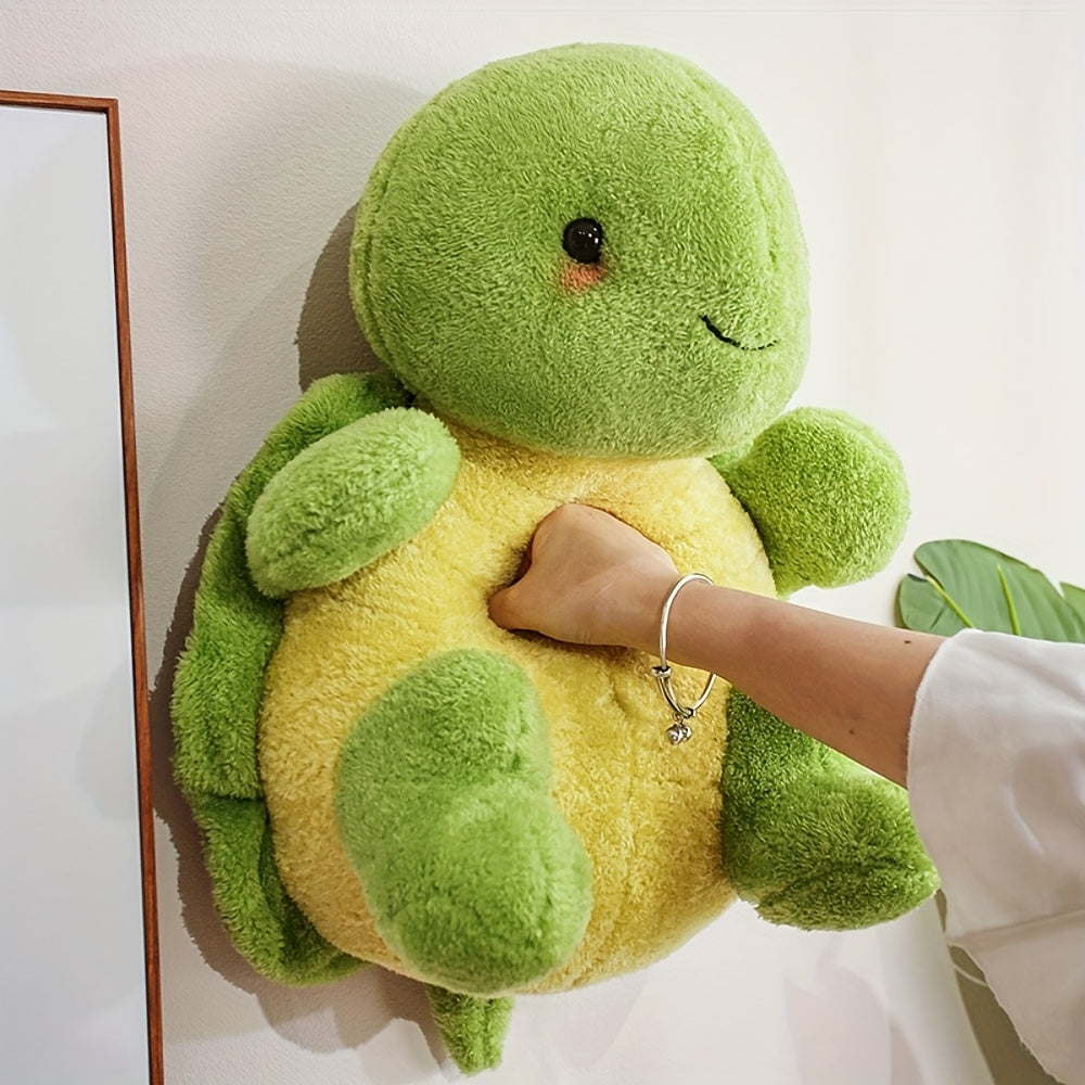 Soft Plush Turtle Stuffed Animal Toy Realistic Green Fuzzy Turtle with Yellow Be