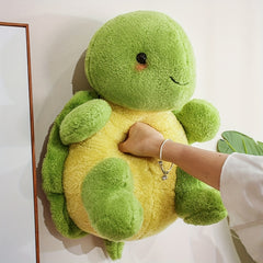 Soft Plush Turtle Stuffed Animal Toy Realistic Green Fuzzy Turtle with Yellow Be