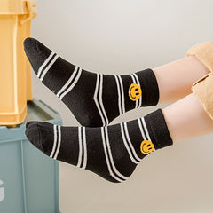 5 Pairs Kids Striped Crew Socks for Spring Autumn