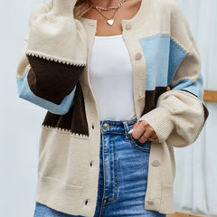Women's Plus Colorblock Lantern Sleeve Button Up Cardigan
