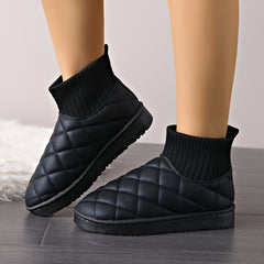 Women's Argyle Quilted Snow Boots Thermal Outdoor Slip On Shoes
