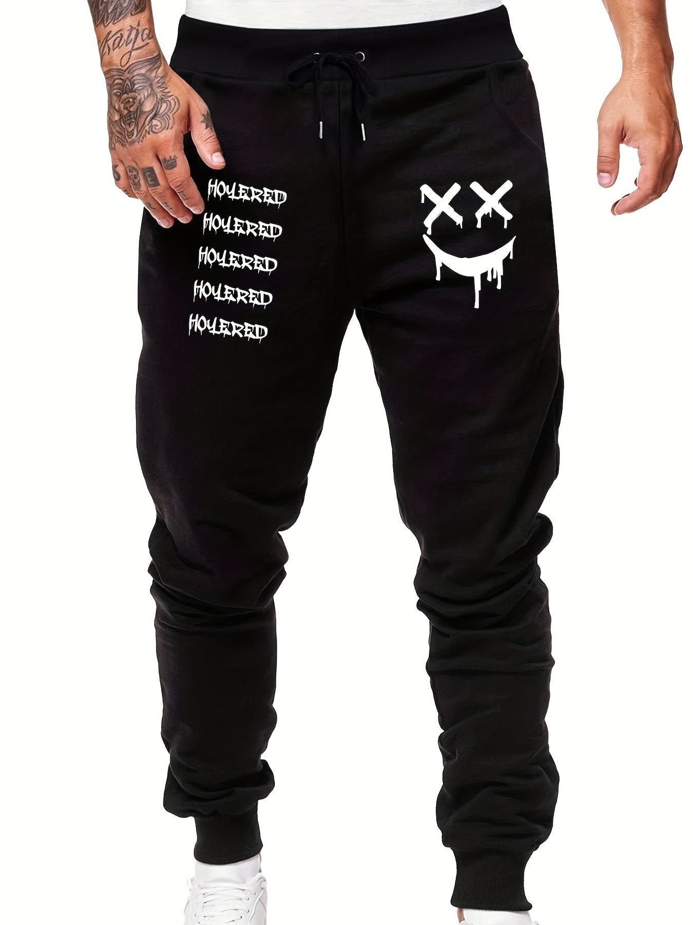 Smile Face Print Drawstring Sweatpants Men's Casual Joggers