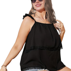 Ruffle Trim Lace Smock Tank Top