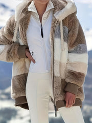 Faux Fur Hooded Drawstring Jacket for Fall & Winter