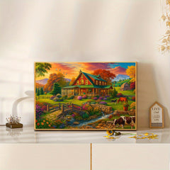 5D Diamond Painting Scenic Rural Landscape House Animals Autumn Trees