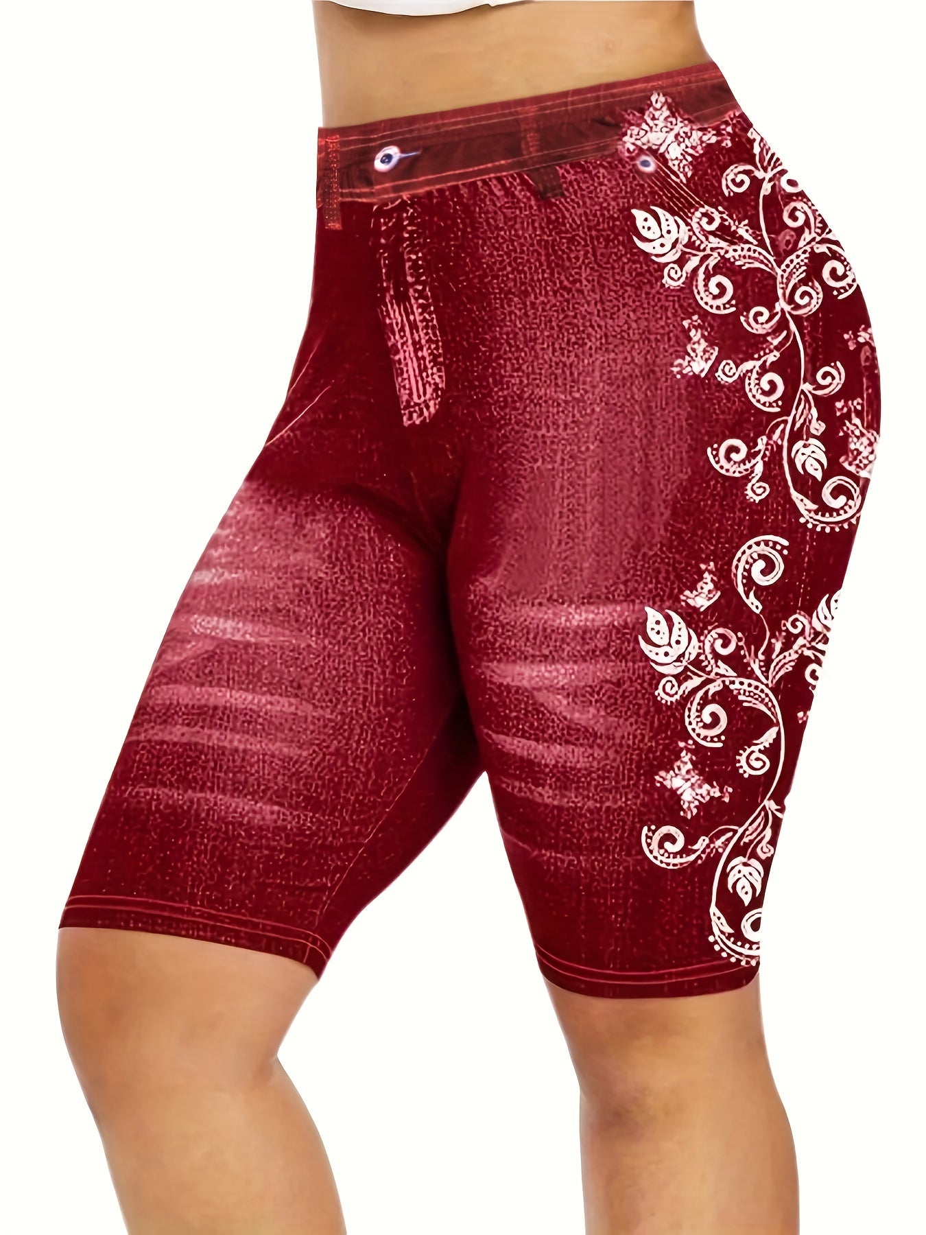 Casual Shorts Women's Floral Print Stretch Skinny Fit Short Leggings