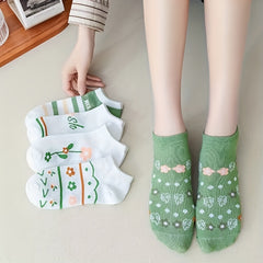 5 Pairs Women's Floral Print Low Cut Ankle Socks Stockings Lightweight Hosiery