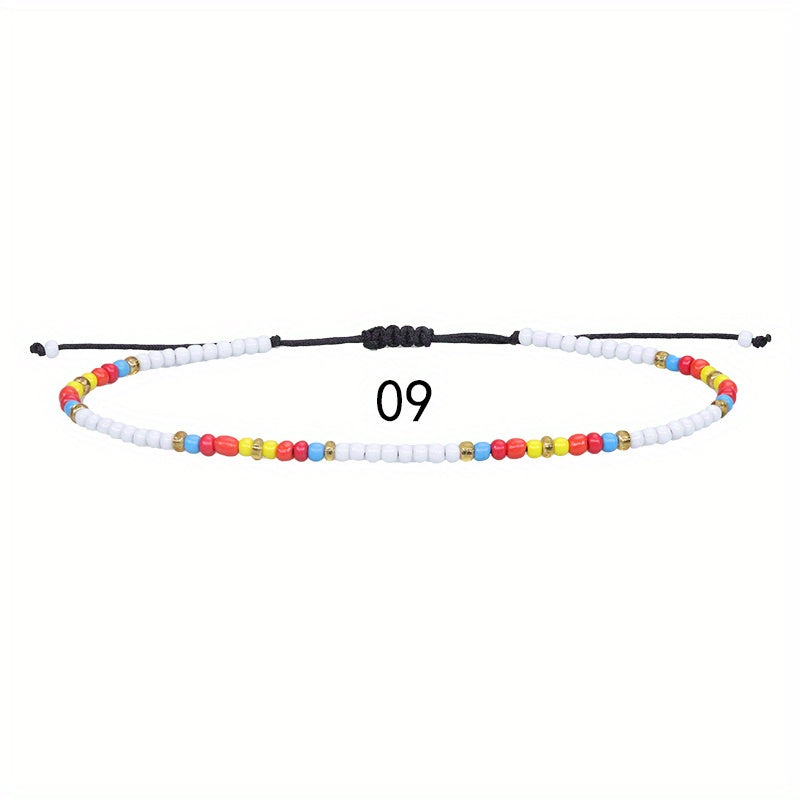 10pcs Colorful Rice Beads Anklet Set Boho Style Bracelet for Women