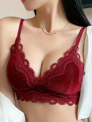 Christmas Lace Trim Velvet Wireless Bra Comfy & Breathable Intimates