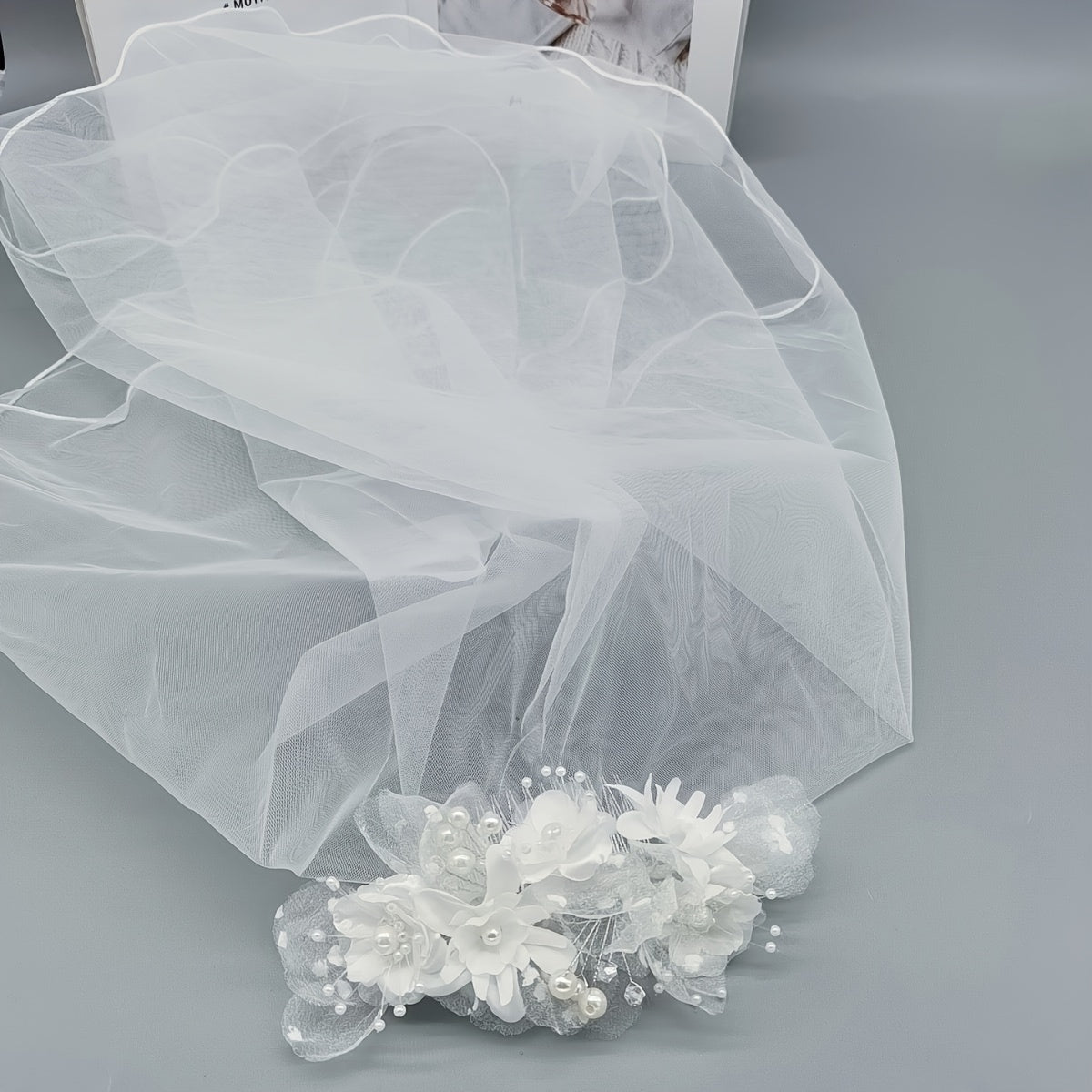 Double Layer Bridal Veil with Faux Pearls and Comb
