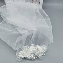 Double Layer Bridal Veil with Faux Pearls and Comb