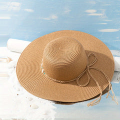 Wide Brim Sun Hat Solid UV Protection Outdoor Straw Hats Resin Shell Decor