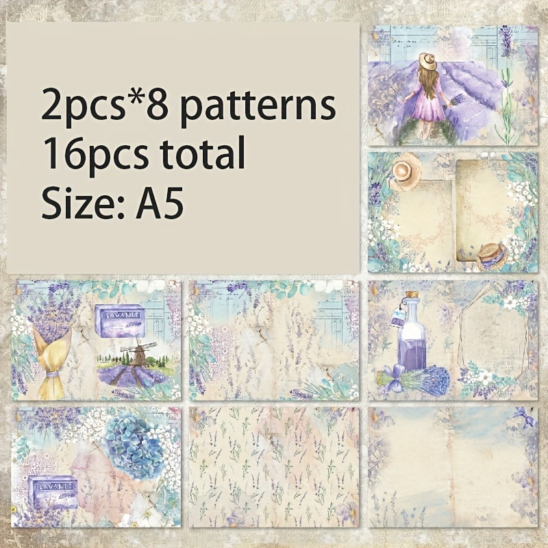 16pcs Lavender Pattern Romantic Summer DIY Paper Craft Supplies For Gift