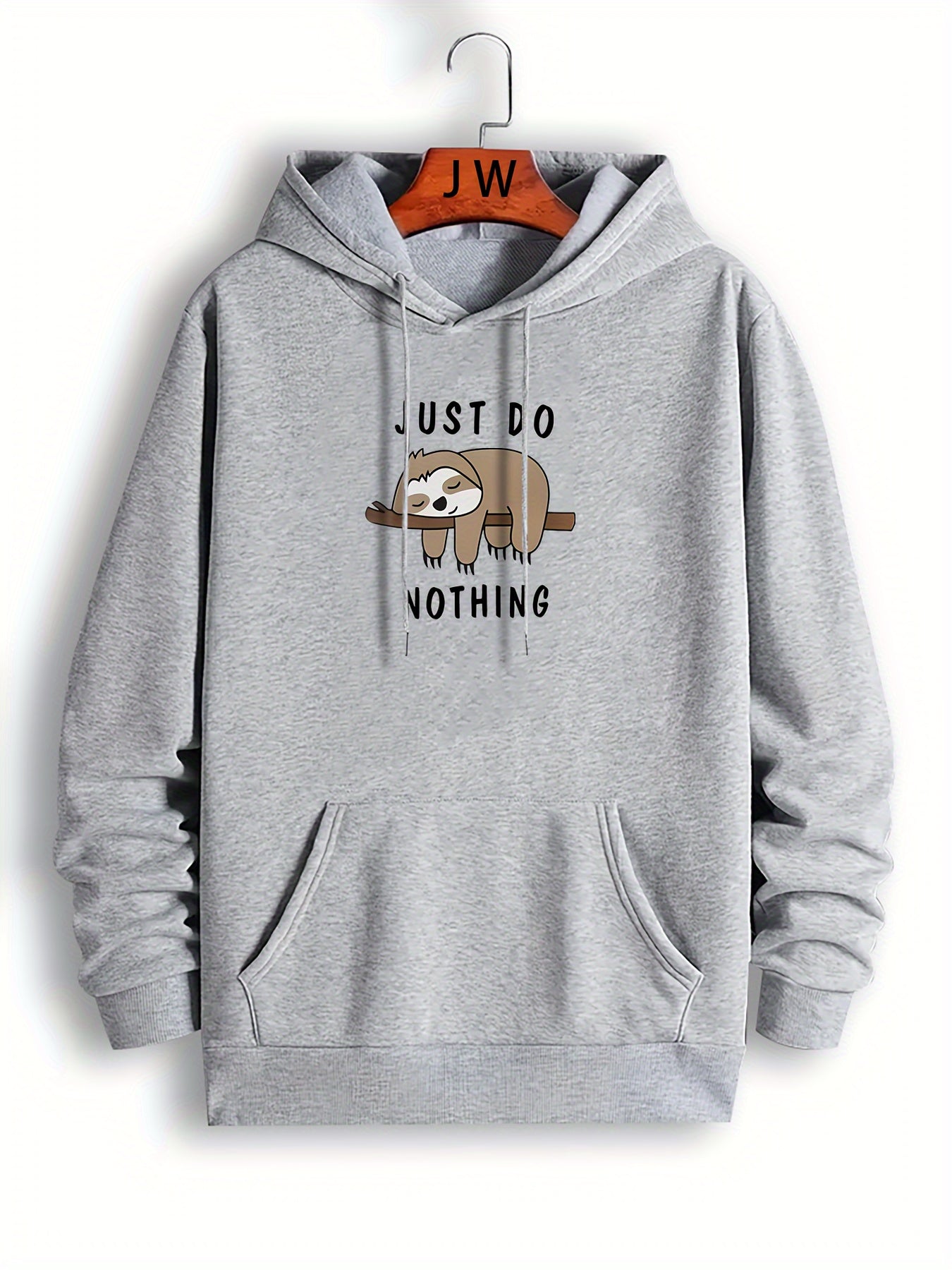 Men's Sloth Print Graphic Hoodie Kangaroo Pocket Loose Pullover