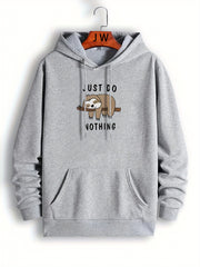 Men's Sloth Print Graphic Hoodie Kangaroo Pocket Loose Pullover