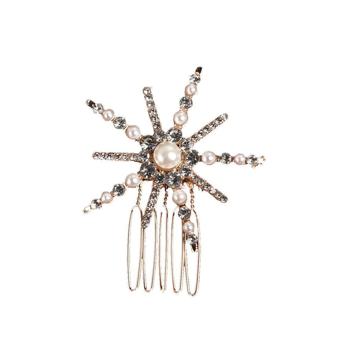 Sunflower Rhinestone Pearl Hair Comb Golden Hairpin Bridal Wedding Accessories