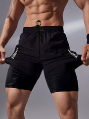 Men's 2-in-1 Drawstring Stretch Sports Shorts for Gym Workout