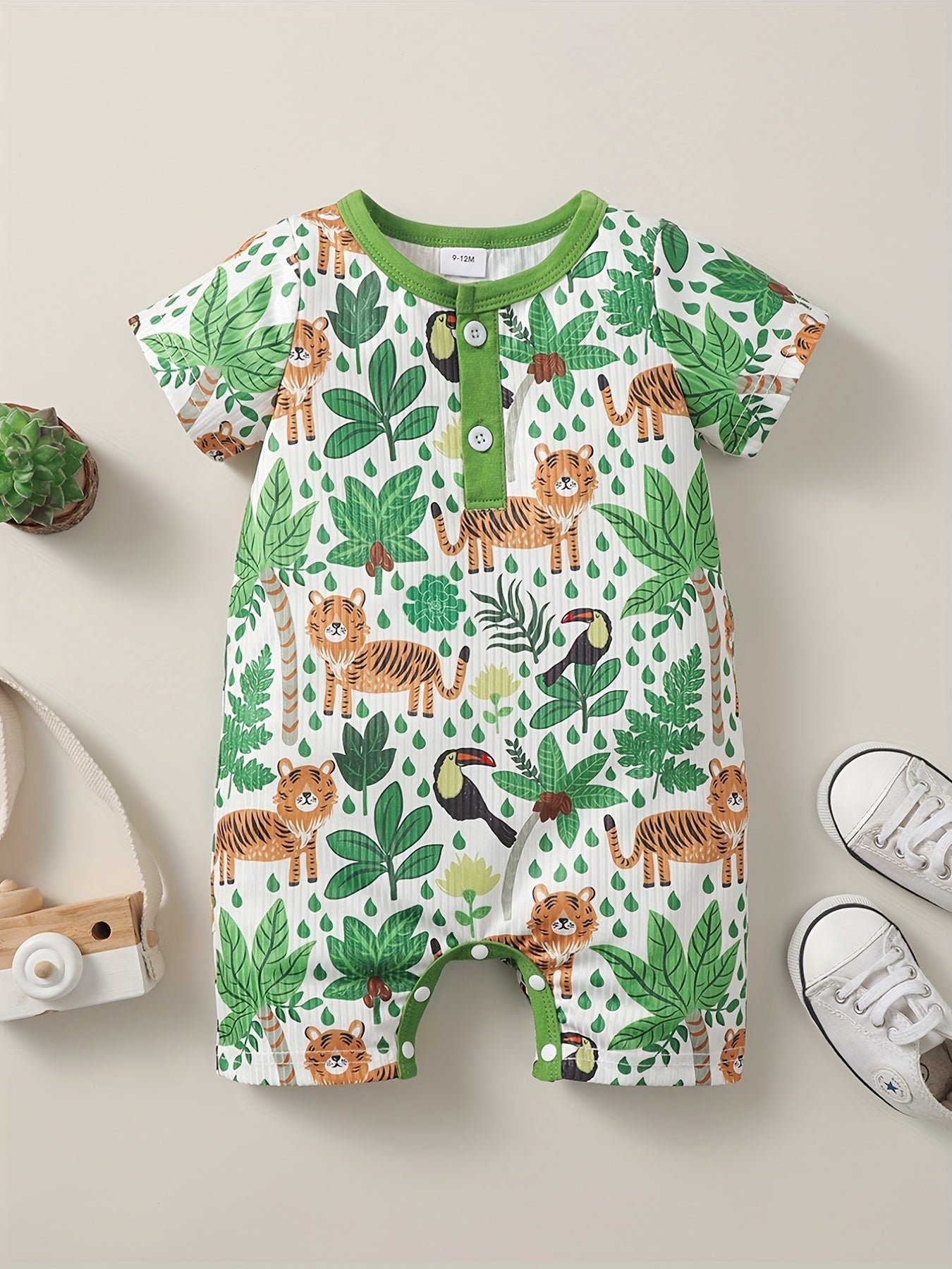 Animal Graphic Print Short Sleeve Romper Jumpsuit for Baby Boys & Girls