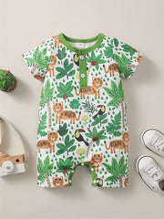 Animal Graphic Print Short Sleeve Romper Jumpsuit for Baby Boys & Girls