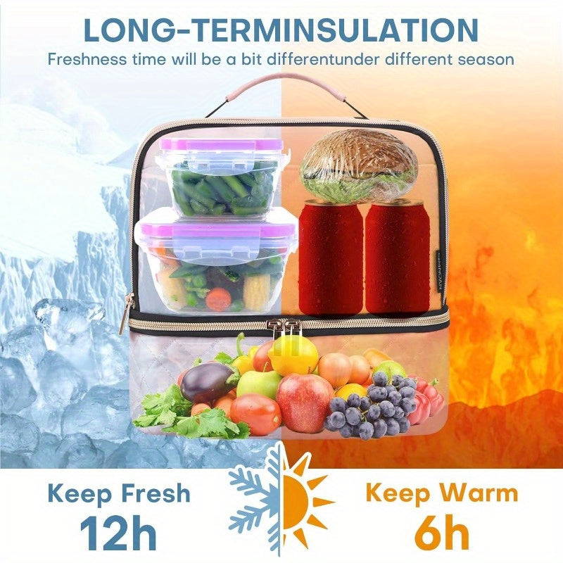 Pink Insulated Double Deck Cooler Lunch Bag for Women