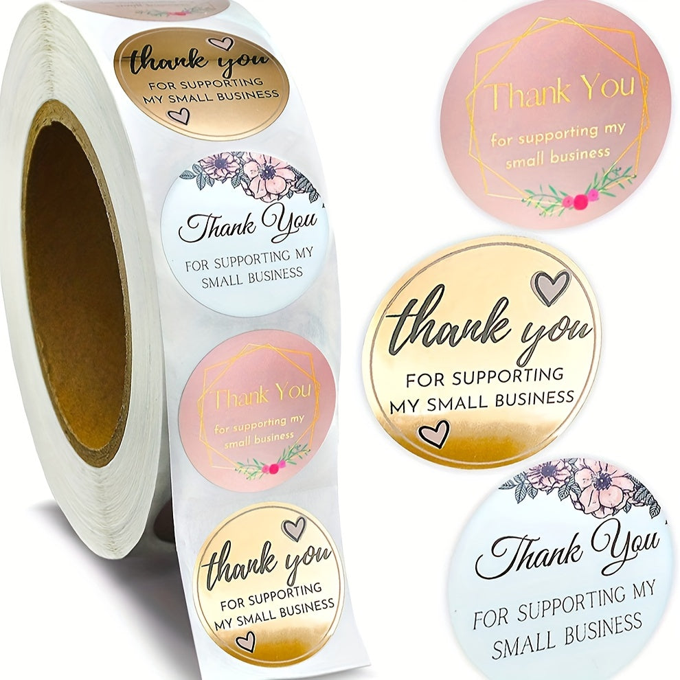 500 Pcs Thank You Flower Stickers for Baking Packaging Envelope Seals