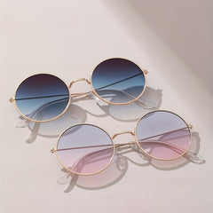 Round Metal Sunglasses Ombre Lens Glasses UV400